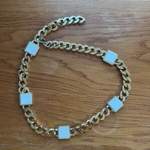 Vintage 80s 90s Gold Tone Chain Belt White Square Accents Women's Accessory